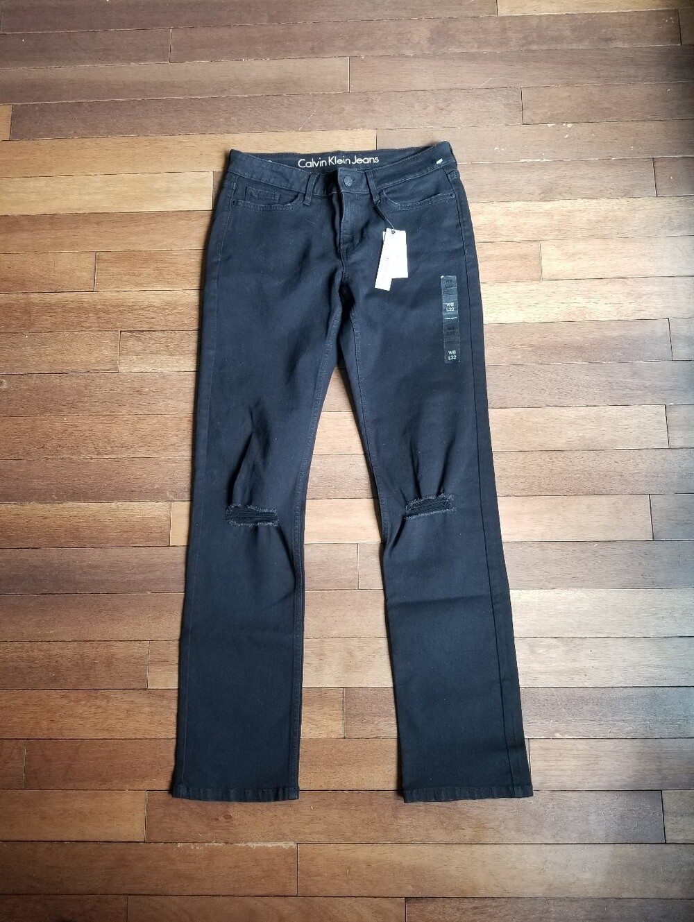 Calvin Klein Jean Black 8 Distressed Straight Denim Nwtag